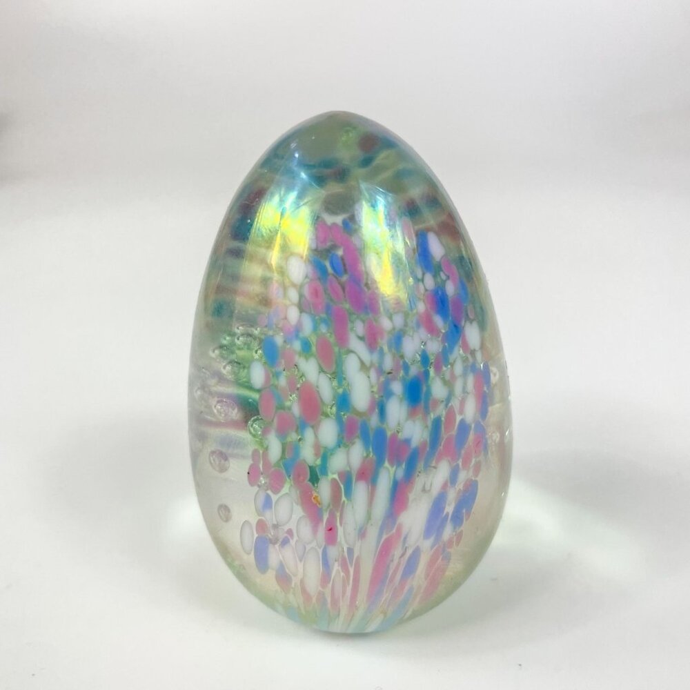 Glass Eye Studios GES Pastels Control Bubbles Flower Egg Shaped Paperweight 1992